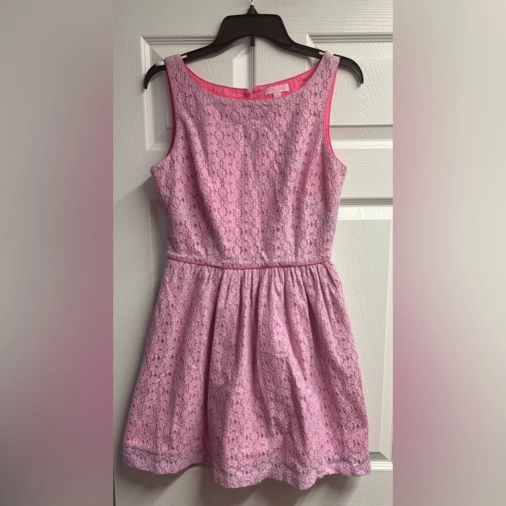 Lilly Pulitzer “Aleesa” Fit & Flare Pink Lace Sleeveless Mini Dress Size 8 - Picture 2 of 5
